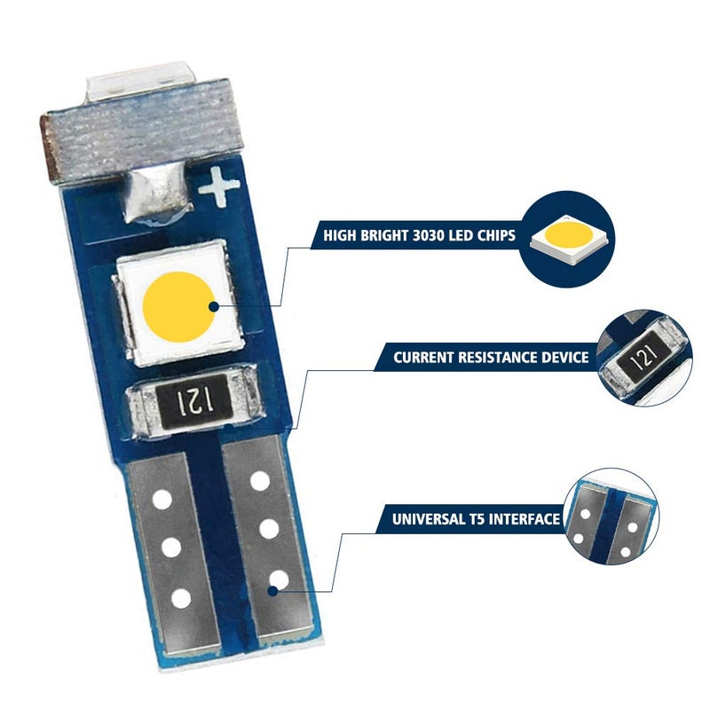 Nanpoku مصابيح LED Nanpoku T5 74 73 37 2721 لمصباح السيارة لوحة العدادات لوحة المؤشرات مصابيح لمبة (بيضاء) - Image 3
